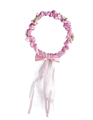 Couronne de fleurs roses pour fille avec ruban et voile blanc