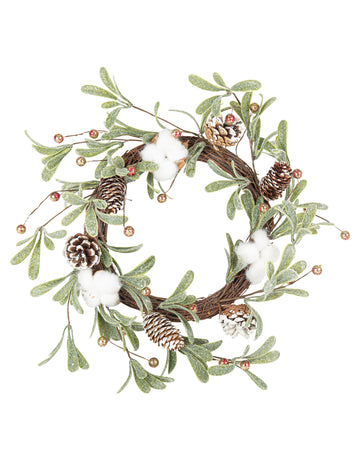 Vijenac od pamučnog cvijeća 40 cm i borove češere