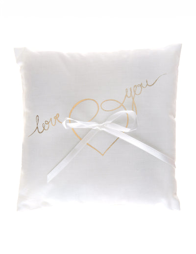 Coussin d'alliances love you blanc et or 18 x 18 cm en coton