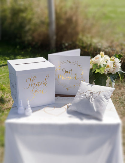 Bijelo-zlatni jastuk za prstenje "Volim te", 18 x 18 cm pamuk