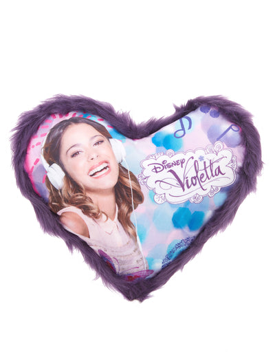 Coussin Violetta pour enfant violet en forme de cœur avec bordure en fourrure