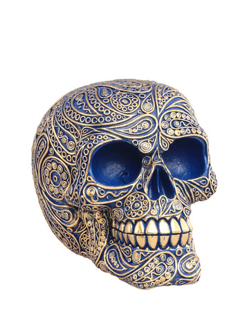 Plava barokna lubanja od smole, 11,5 cm