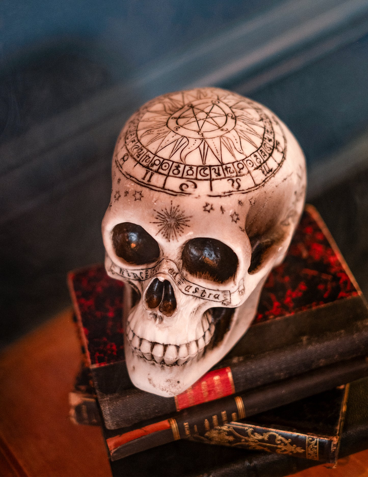 Skeleton lubanja s pentagramom 18 x 12 x 15 cm
