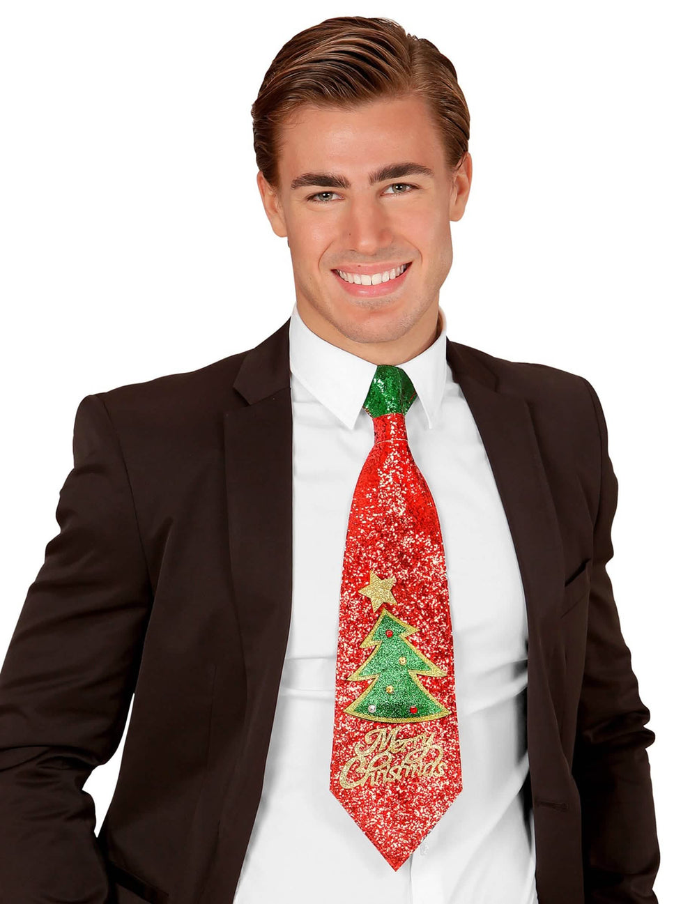 Kravata Merry Christmas za muškarca s crvenim sjajem