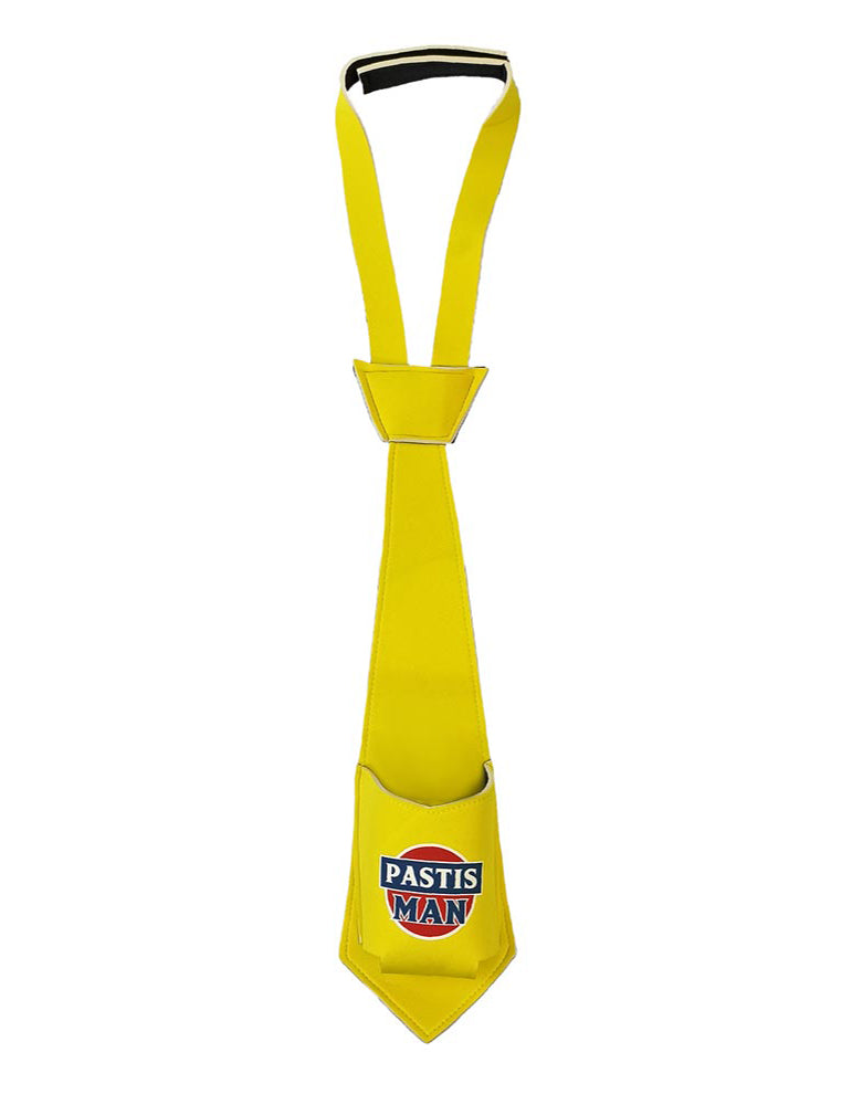 Cravate anti-soif Pastis Man pour adulte jaune avec porte-verre intégré