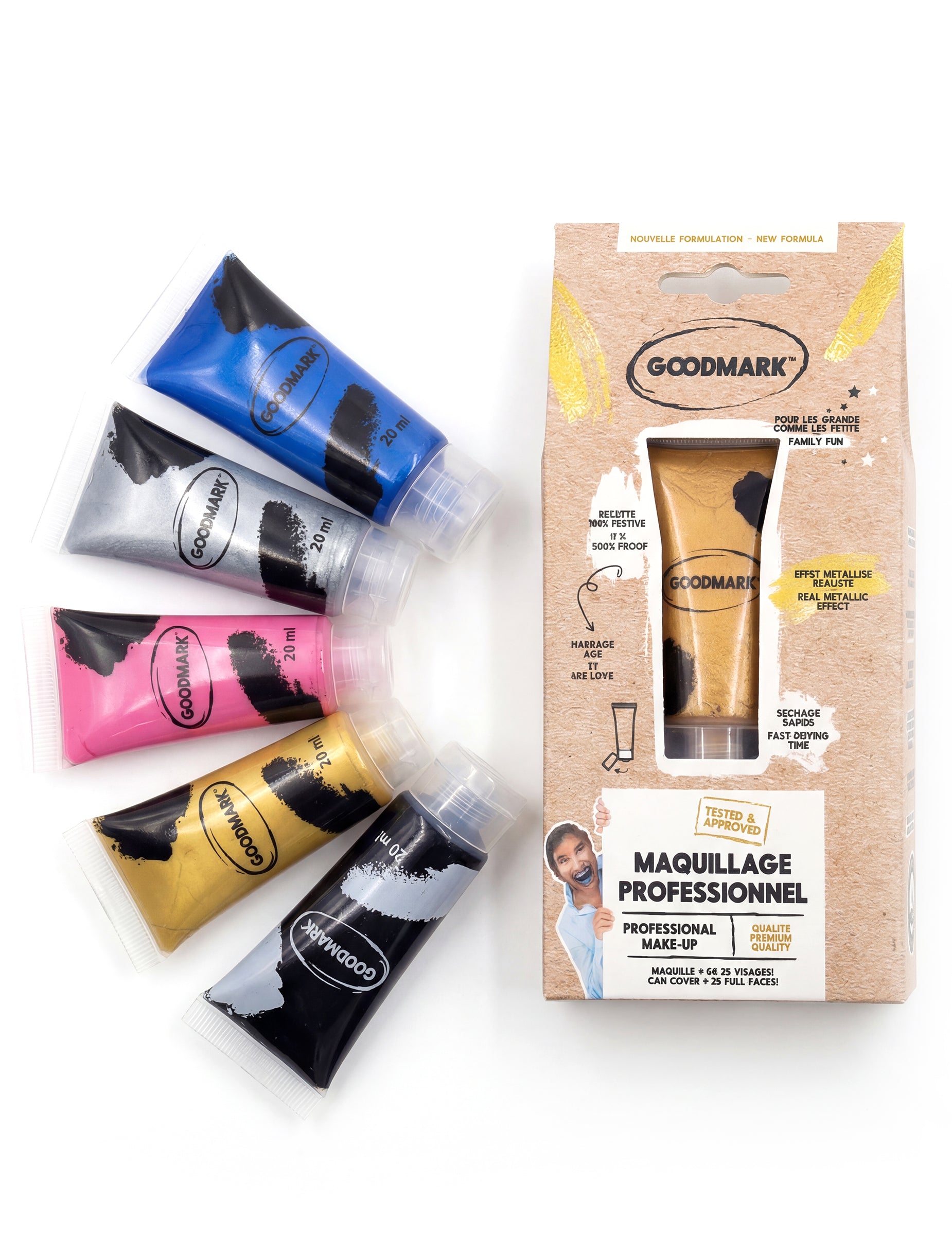 Crème professionnelle maquillage à l'eau pour adulte et enfant or métallisé et couleurs variées