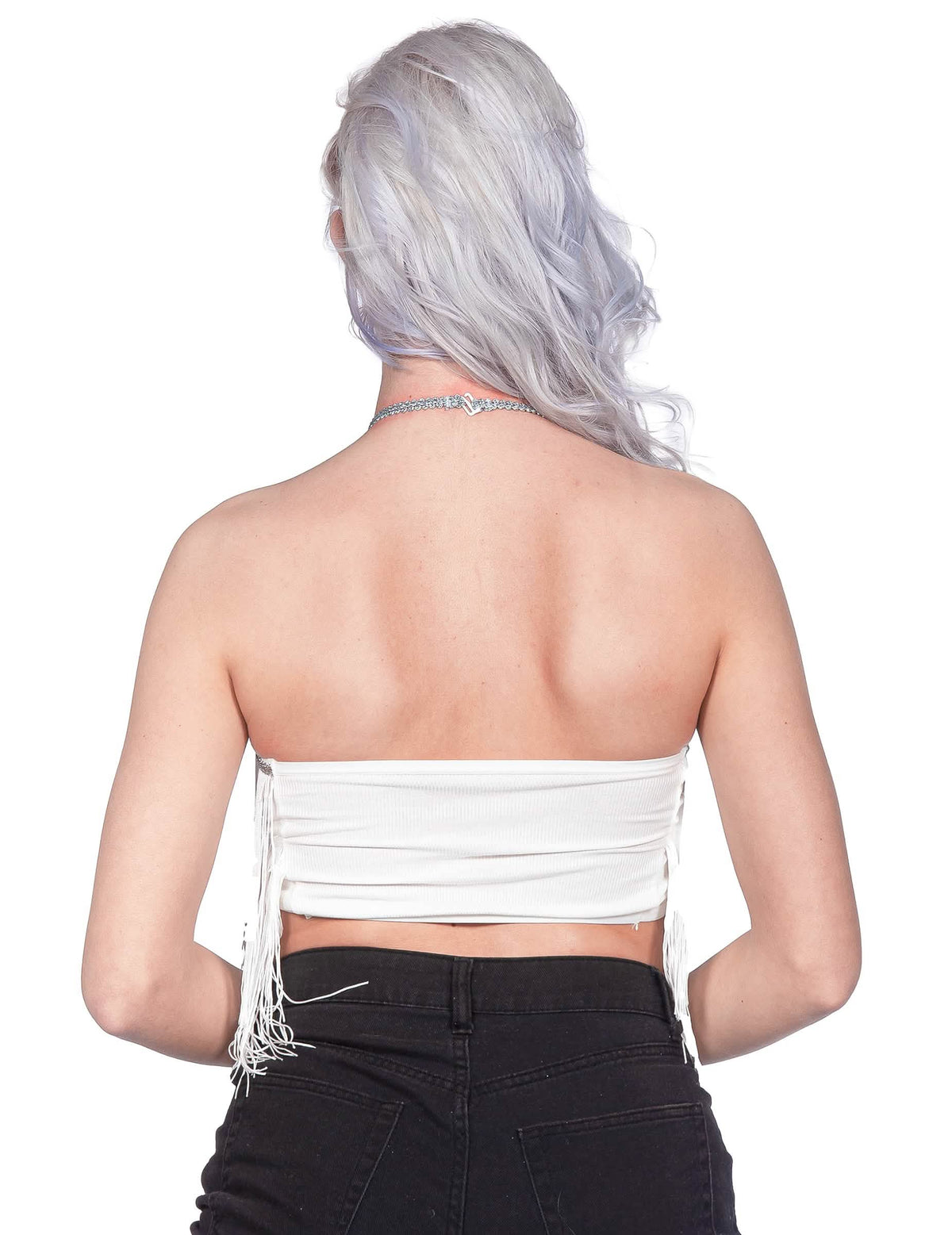 Ženski bijeli festivalni crop top s resicama