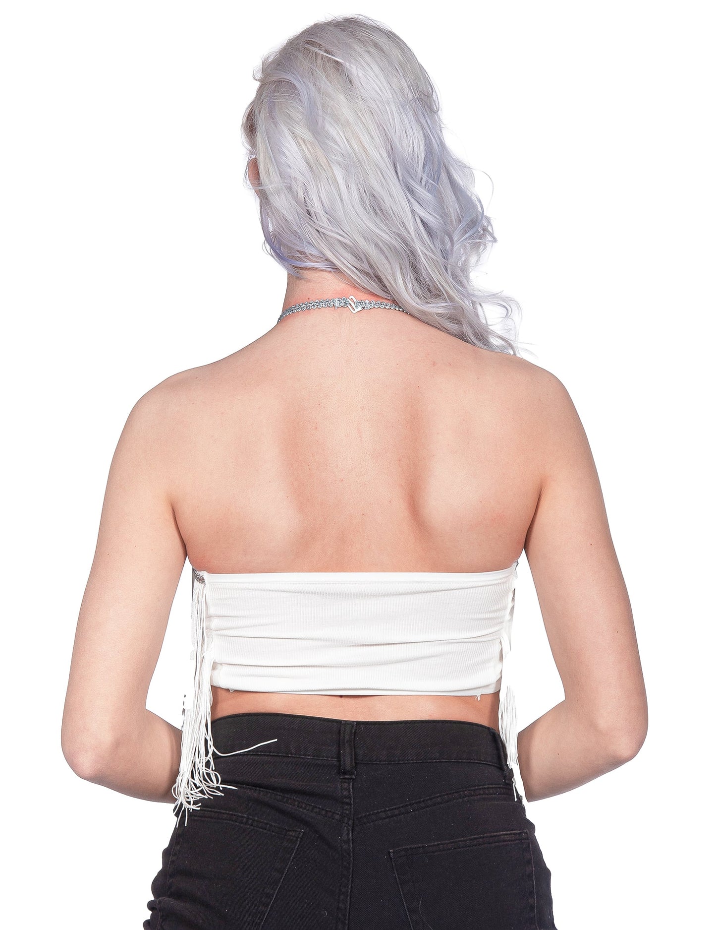 Ženski bijeli festivalni crop top s resicama