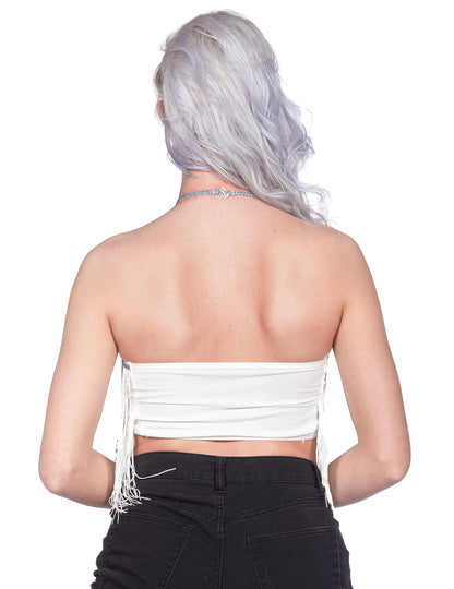 Ženski bijeli festivalni crop top s resicama