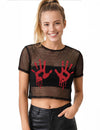 Crni mrežasti crop top s krvavim rukama za odrasle