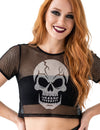 Crni mrežasti crop top s lubanjom za odrasle
