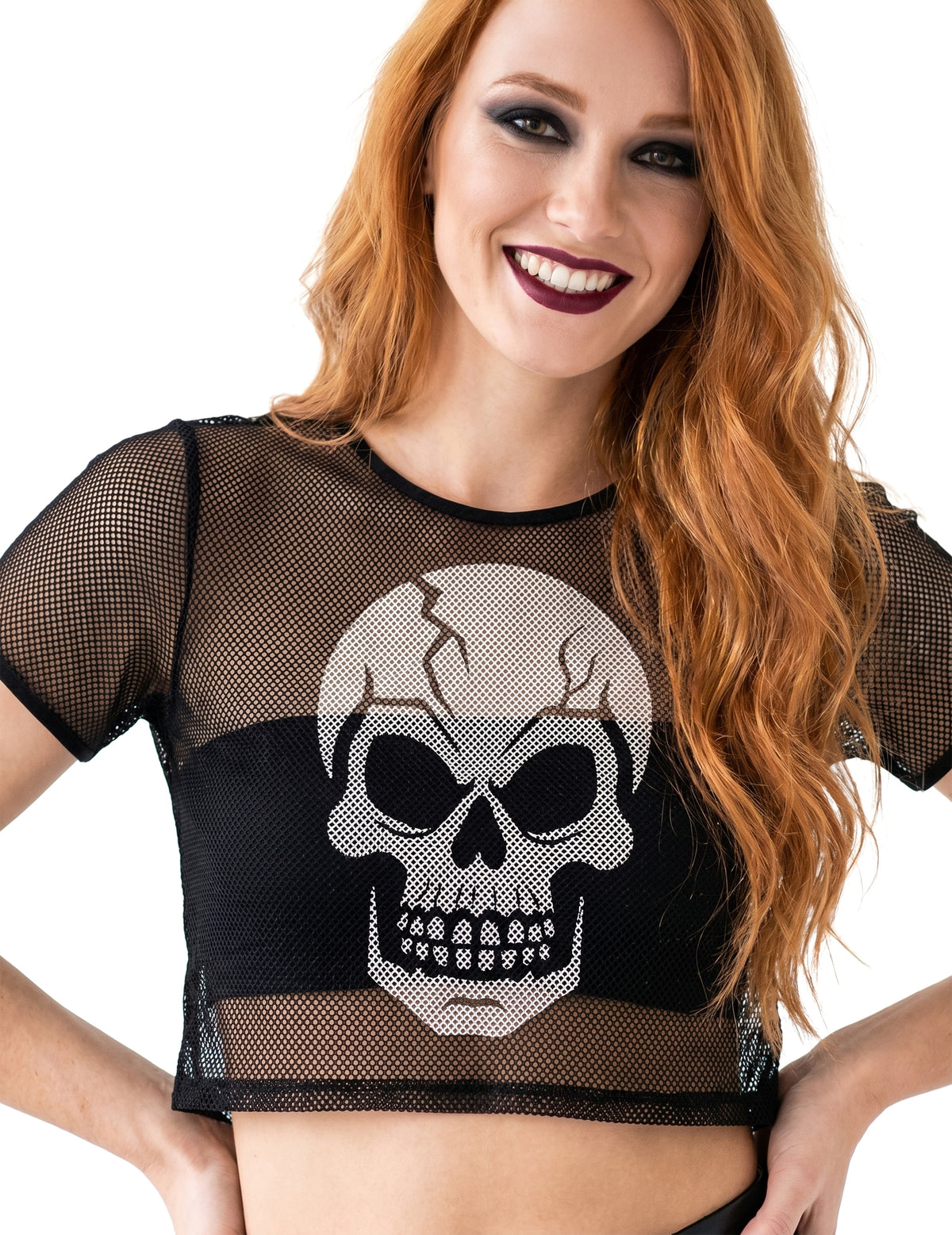 Crni mrežasti crop top s lubanjom za odrasle