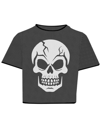 Crni mrežasti crop top s lubanjom za odrasle