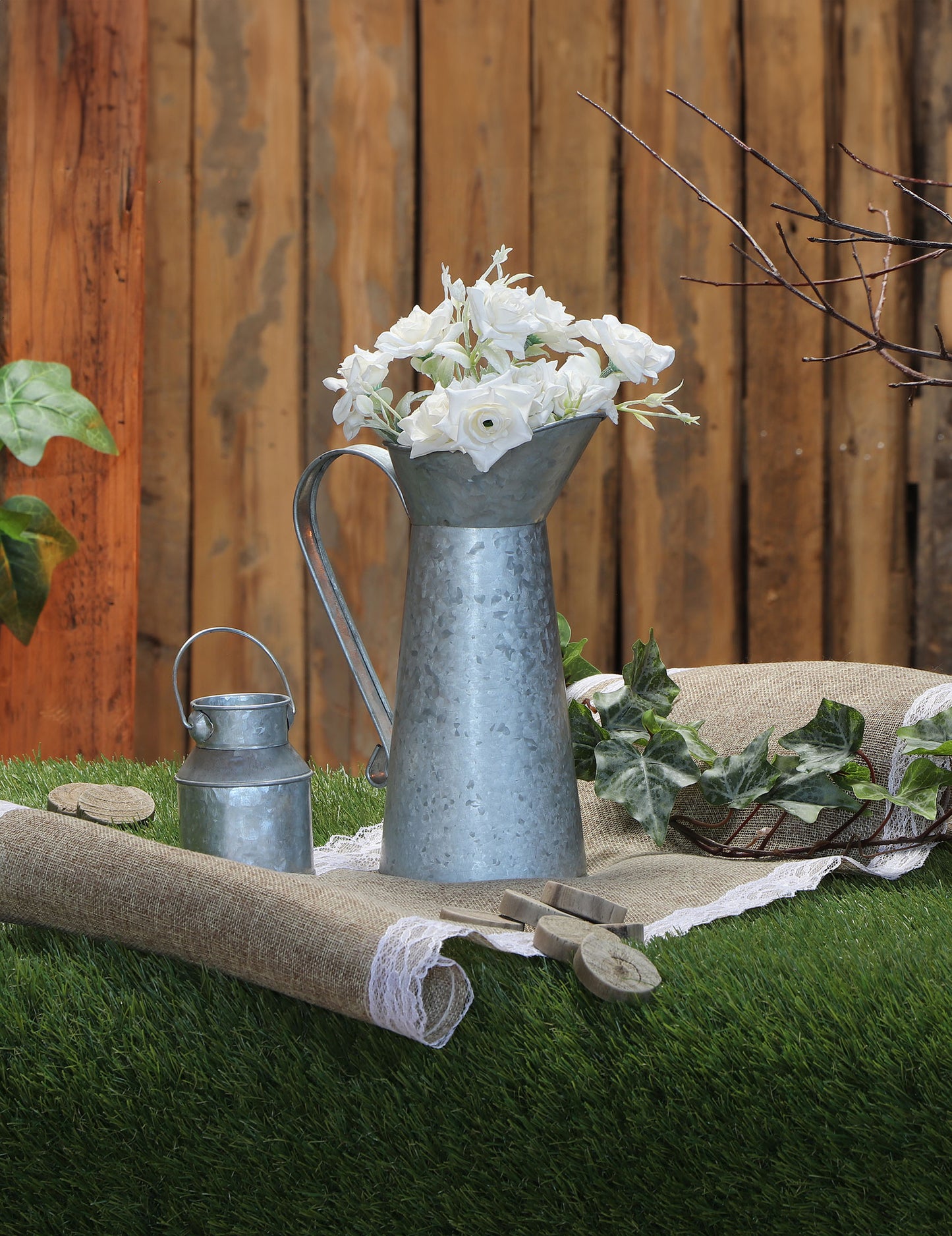 Vrč za mlijeko od cinka s ručkom 18 cm rustikalni vintage