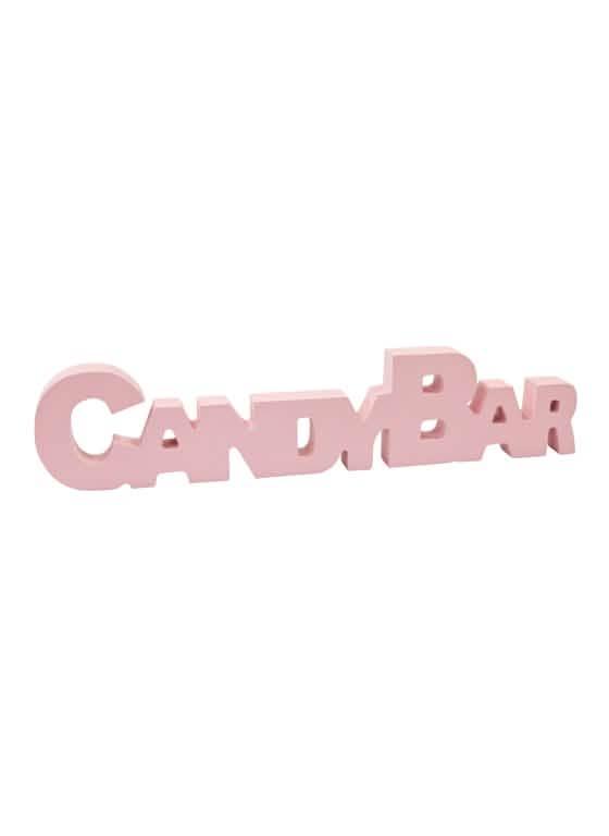 dekoracija stola od drva Candy Bar za roza buffet