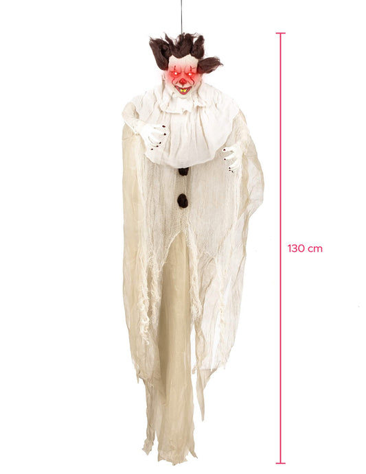 Viseća dekoracija ubojica klaun halloween bijela s crvenim svjetlećim očima
