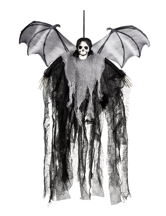 Décoration à suspendre faucheuse chauve-souris pour Halloween noire et grise