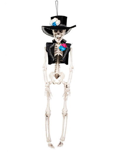 Décoration à suspendre marié mexicain Dia de los muertos pour Halloween noir avec fleurs bleues et roses