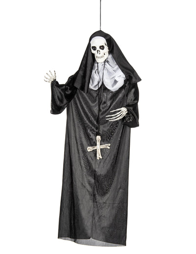 Décoration à suspendre nonne pour Halloween noir et blanc avec squelette