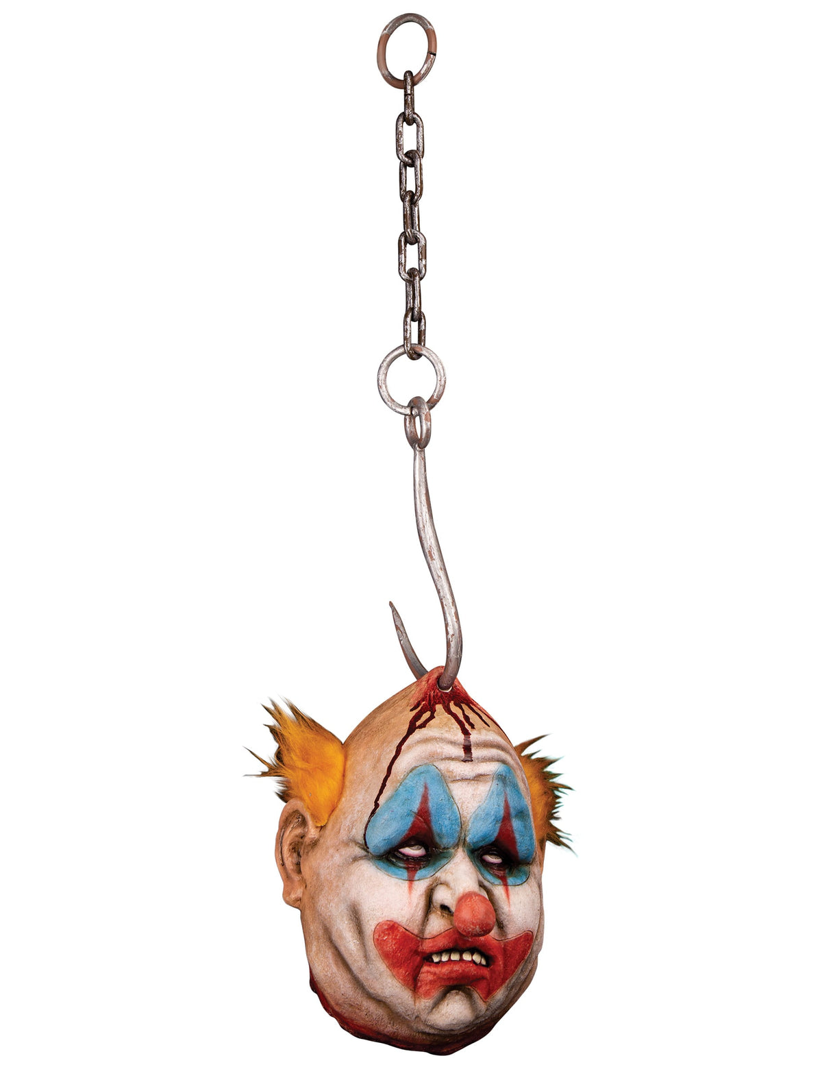 Décoration à suspendre tête de clown pour Halloween ensanglantée avec crochet et chaîne