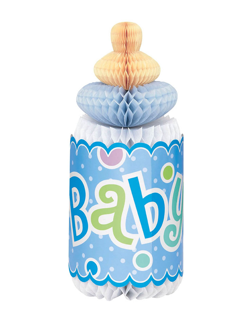 Saćasta dekoracija za središte stola - bočica za baby shower, plava