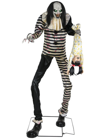 Animirani ukras Zastrašujući klaun s visećim djetetom s pokretima i svjetlima 2.15m