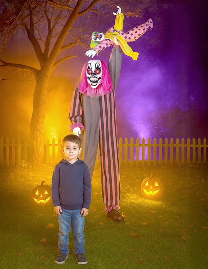 Animirani i zvučni ukras zastrašujući klaun drži djevojku 210 cm