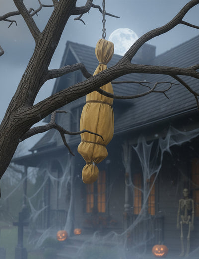 Décoration animée momie suspendue pour Halloween beige en tissu
