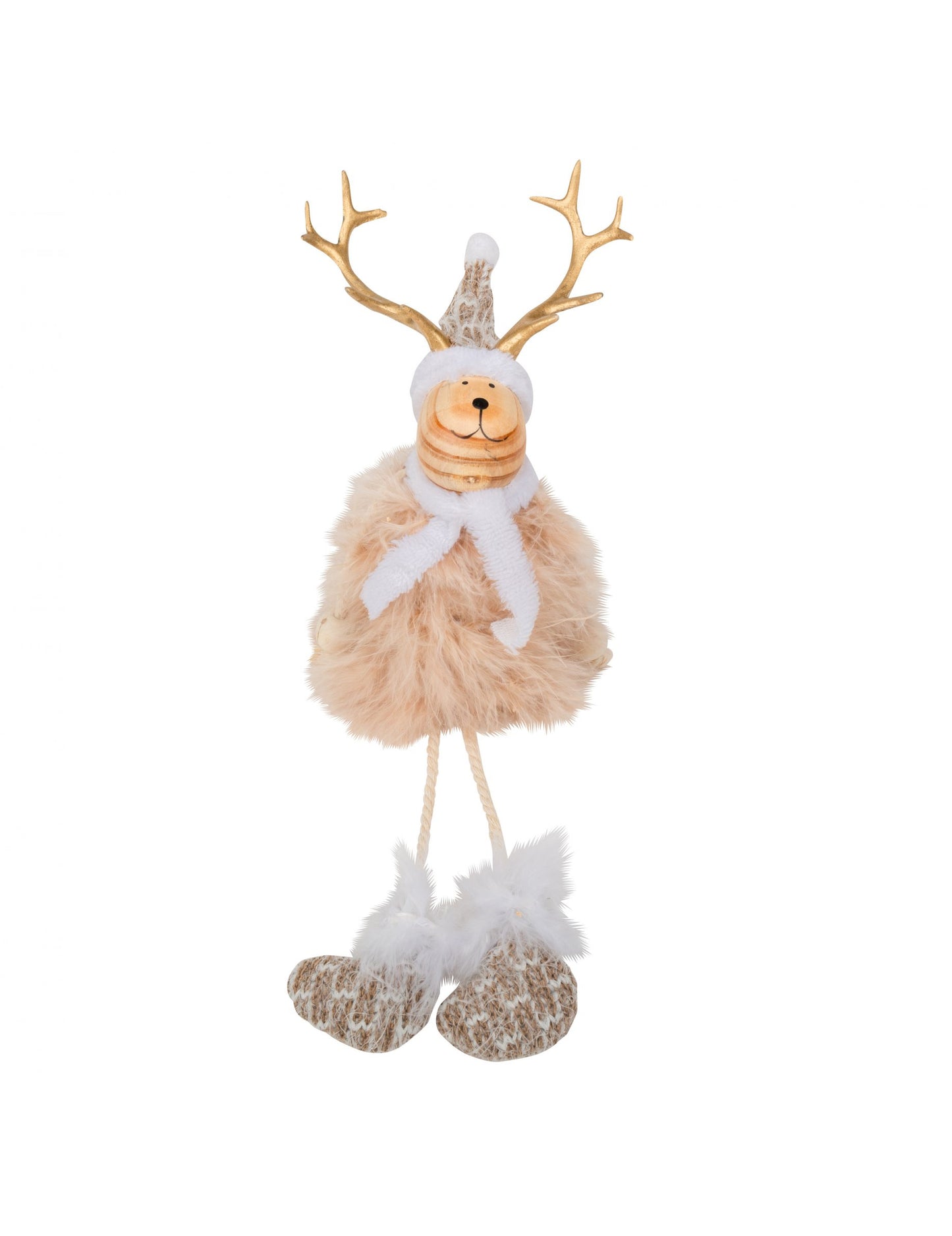 Drvena i krznena dekoracija jelena 15,5 cm 