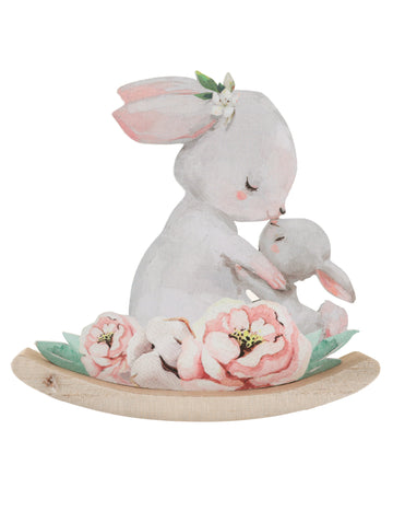 Drveni ukras za čašu, cvjetni uskrsni dizajn, 13 cm zečevi