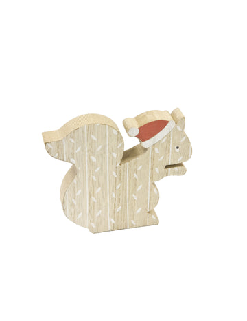 Drvena dekoracija vjeverica s božićnom kapom 11 x 10 cm 