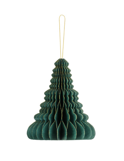 Décoration en papier alvéolé sapin de Noël vert et doré