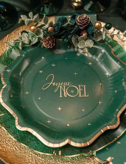 Décoration florale Élégance vert foncé et or 23 cm