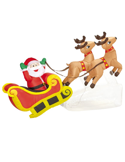 Osvijetljena napuhavajuća dekoracija saonicama Djeda Božićnjaka 210 cm 