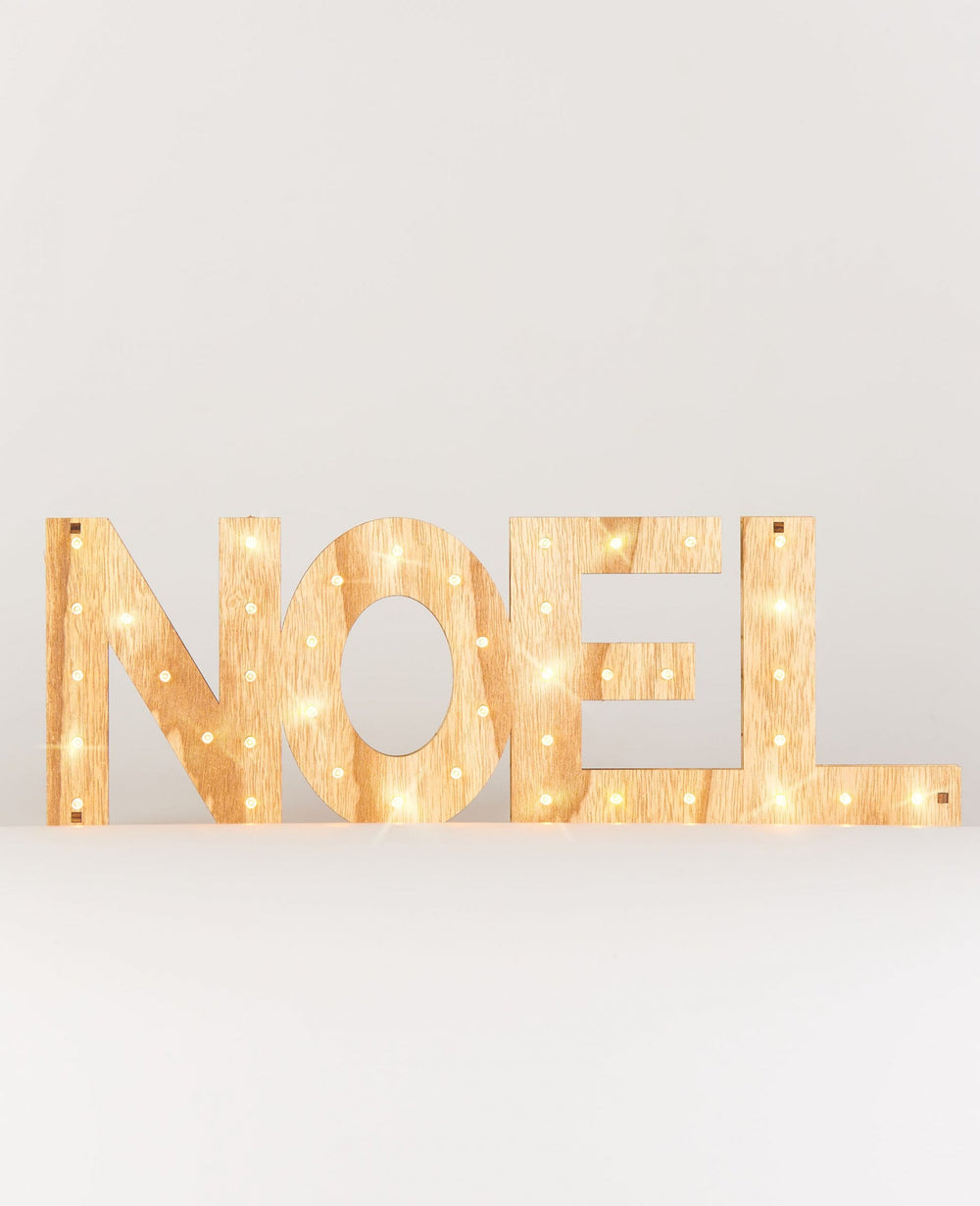 Décoration lettres lumineuses Noël en bois blanc chaud avec 41 LED