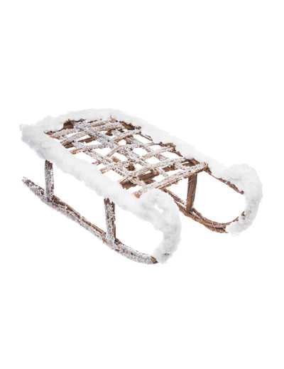 Décoration luge enneigée en bois marron et blanc