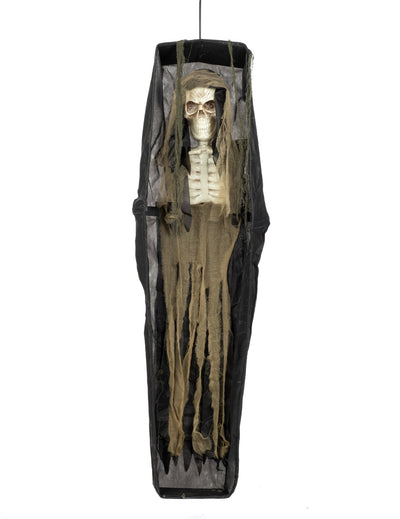Décoration lumineuse cercueil pour Halloween noire avec squelette