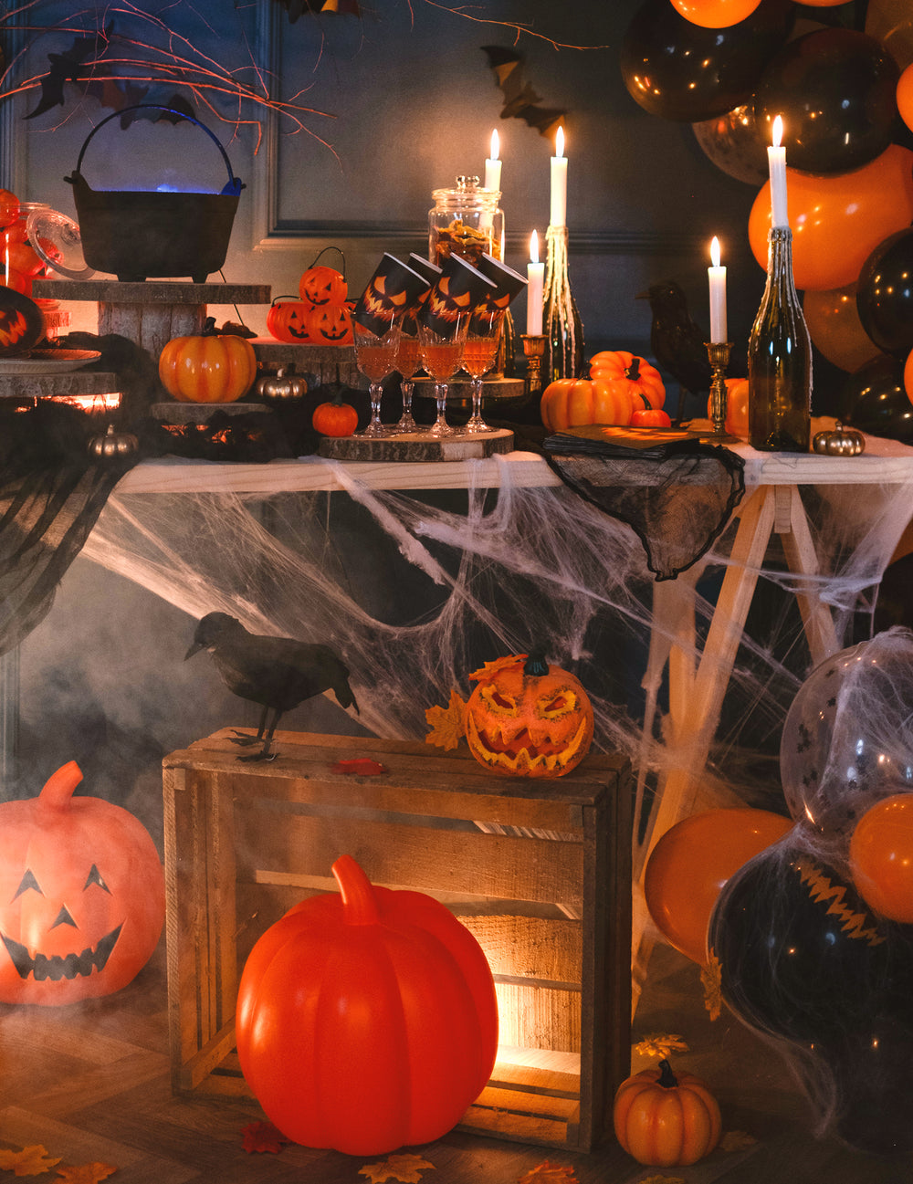 Mise en scène festive de la décoration lumineuse citrouille pour Halloween