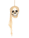 Décoration lumineuse tête de mort pirate à suspendre beige avec bandages en tissu