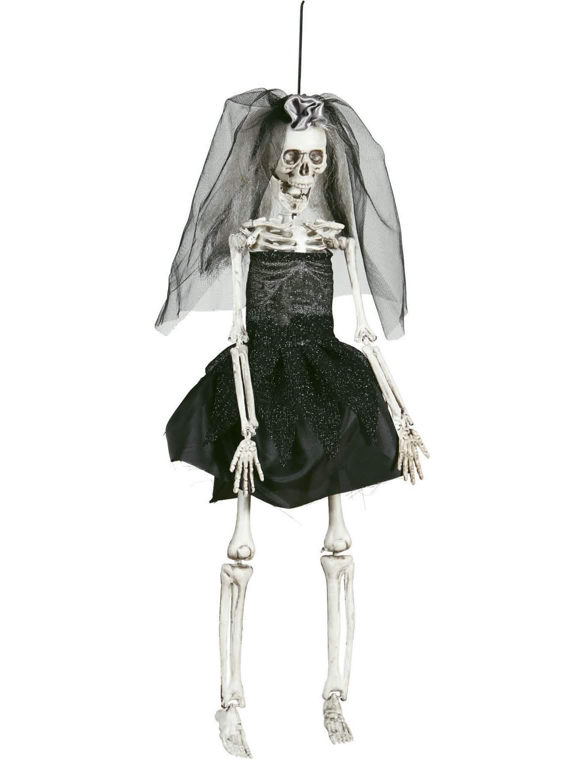 Crna dekoracija mladenke za halloween s haljinom kostura i velom od tila