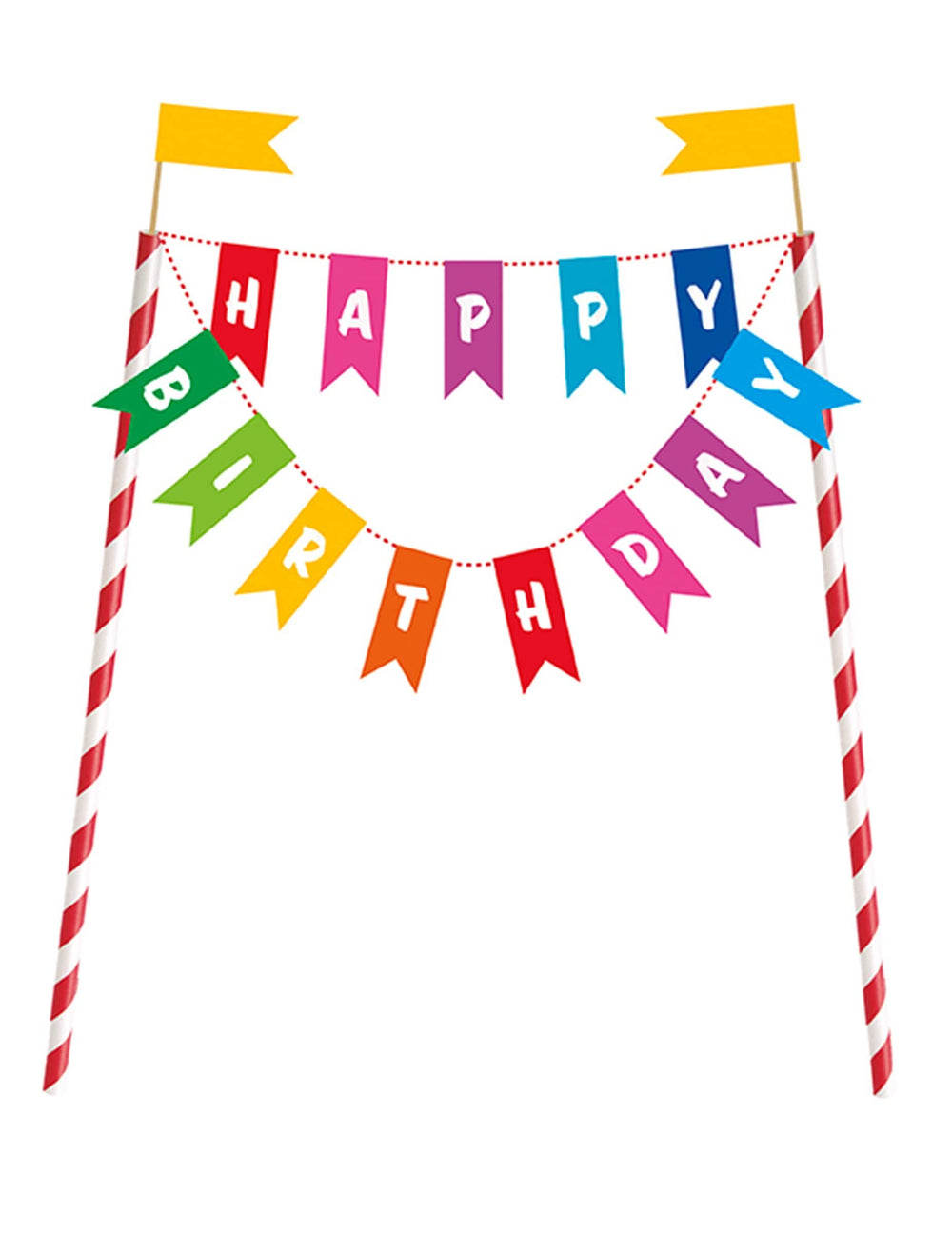 Dekoracija za tortu Happy Birthday za rođendan višebojno s zastavicama i prugastim štapićima