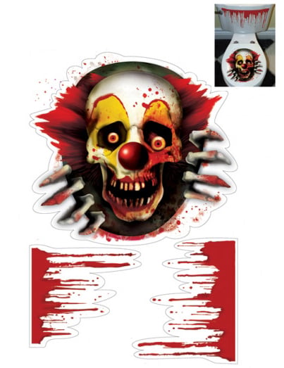 Décoration pour toilette halloween pour adulte rouge et blanc avec motif de clown sanglant