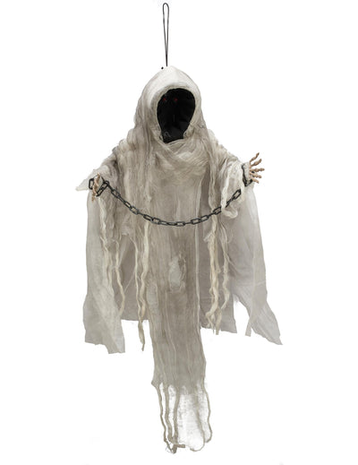 Décoration à suspendre squelette enchaîné pour Halloween blanc avec yeux rouges lumineux