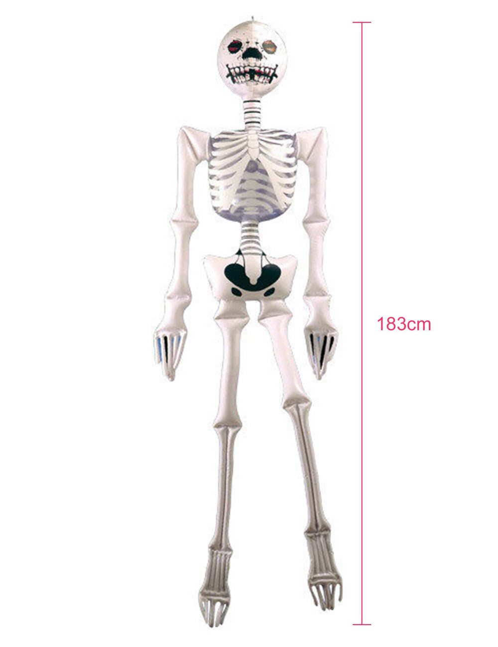 Pregled s dimenzijama napuhavajuće dekoracije kostura za halloween
