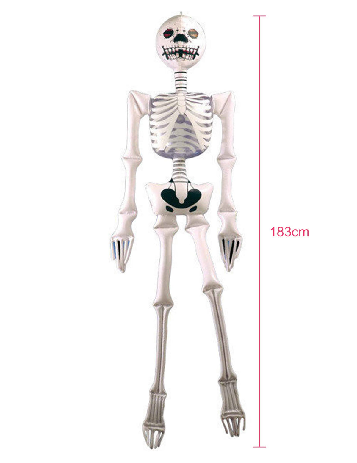 Pregled s dimenzijama napuhavajuće dekoracije kostura za halloween