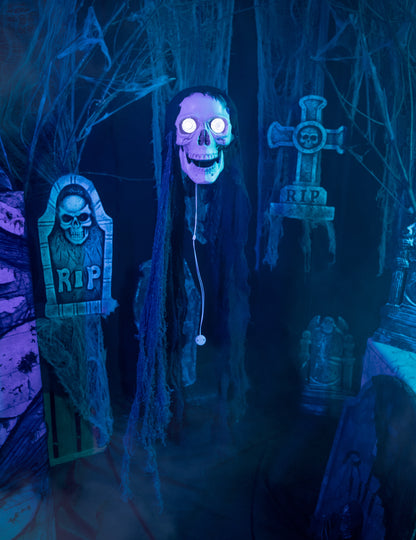 Svjetlosni i zvučni animirani ukras lubanje 70 cm