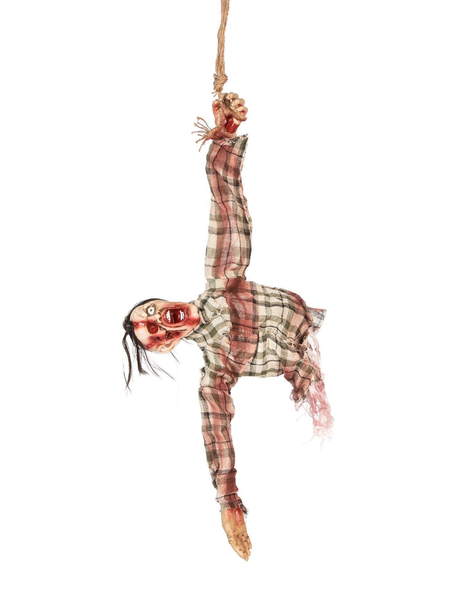 Décoration torse de zombie pour Halloween suspendu avec chemise à carreaux ensanglantée