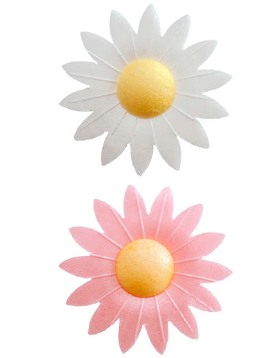 Décorations fleurs azyme pour gâteau blanches et roses