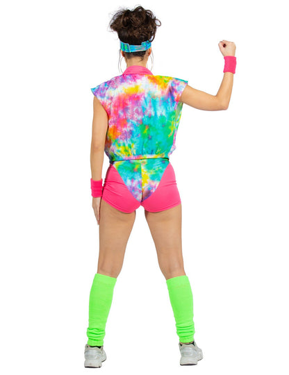 Ženski neonski višebojni kostim za aerobik s tie-dye uzorkom