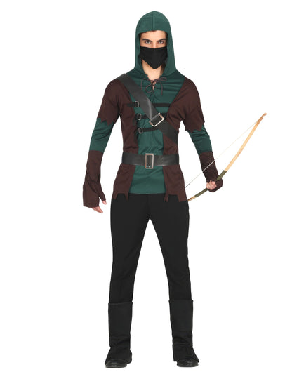 Vue de face du déguisement d'archer masqué pour homme